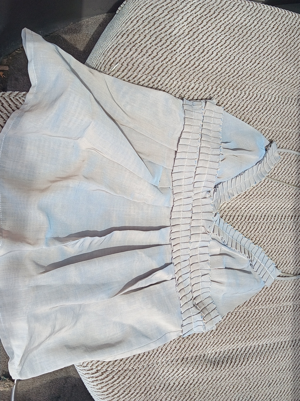 Eclipse Light Blue Smocked Bust Linen-Blend Cami